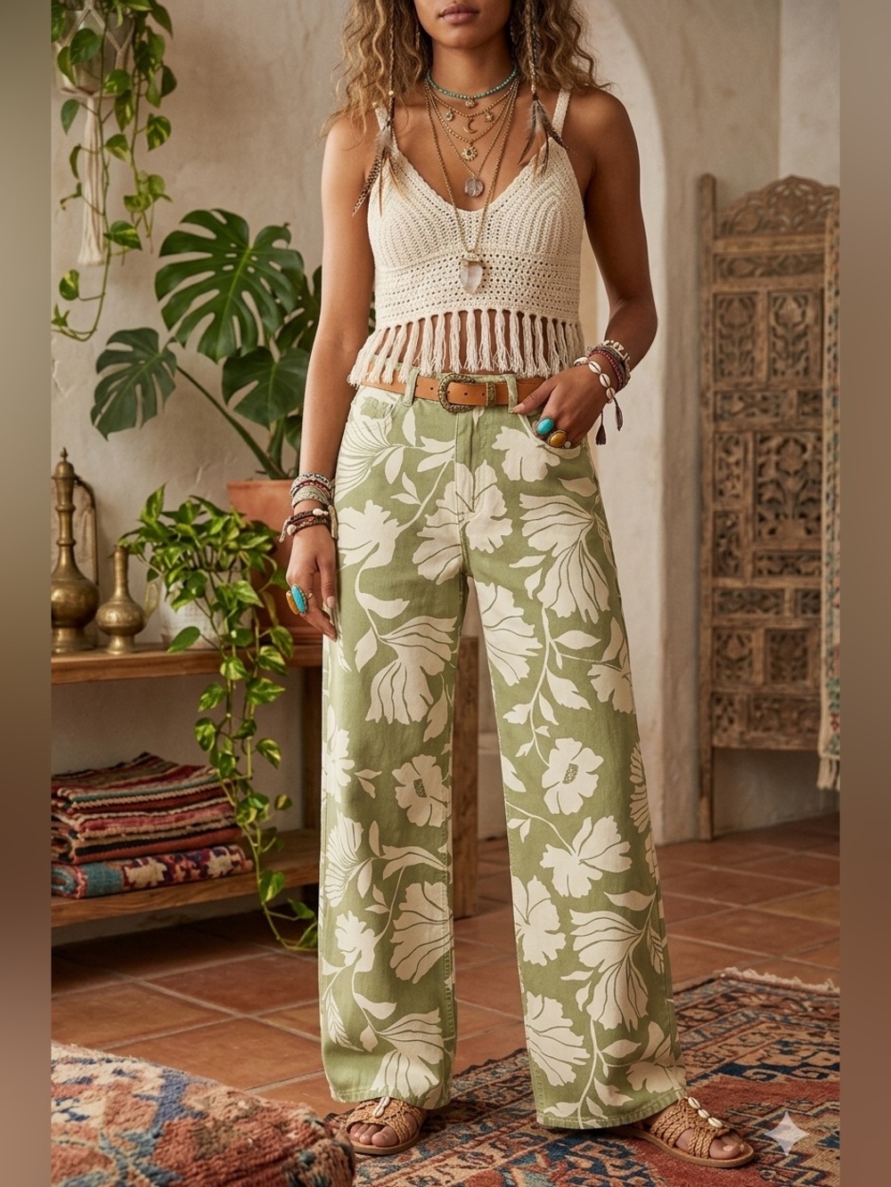 ZARA  jeans Z1975 wide leg  high-waisted full-length printed size 4